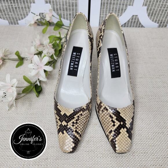 Stuart Weitzman Women's Vintage '80's Suave Leather Snakeskin Pumps - Picture 4 of 16